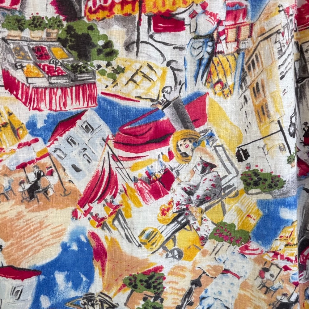 Vintage 100% Linen Midi Skirt 12 Multi Novelty European Print Eclectic Whimsy - Picture 4 of 13